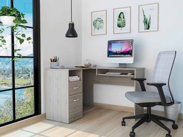 41" Light Gray L Shape Computer Desk With Two Drawers - $6,297.48 MXN