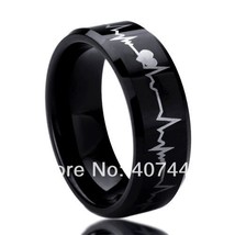 G ygk jewelry hot sales 8mm beveled black forever love heartbeat men s tungsten carbide thumb200