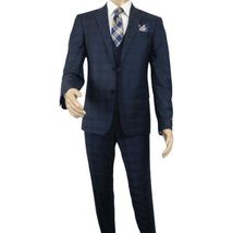Men Suit BERLUSCONI Turkey 100% Italian Wool Super 180's 3pc Vested #Ber24 Navy image 2