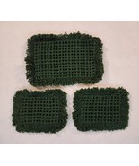 3PC Set Vintage Hand Crocheted Hotpads 9&quot; X 5&quot; &amp; 6&quot; X 4&quot; Green w/Fringe - $17.64 CAD