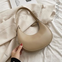 Fashion White Shoulder Bags For Women Pu Leather Solid Color Half Moon Crossbody - £29.03 GBP