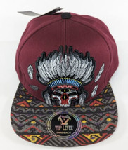 Top Level Skull Warrior Chief Hat Cap Snap Back Burgundy Aztec Pattern T... - £20.54 GBP