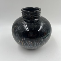 Vintage Royal Haeger 1989 Vase Black Iridescent 6x7” Drip Glaze Glossy Rare - $47.40