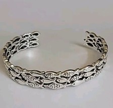 School of Fish Silver Plated Wide Chunky Black Enamel Accents Cuff Bracelet - $26.11