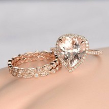 1.80Ct Pear Cut Peach Morganite &amp; Diamond Wedding Trio Ring Set 14K Rose Gold Fn - £79.95 GBP