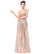 NWT Kate Kasin Sparkly Rose Gold Sequin Sleeveless V-neck Gown Formal Dr... - $618.47 MXN
