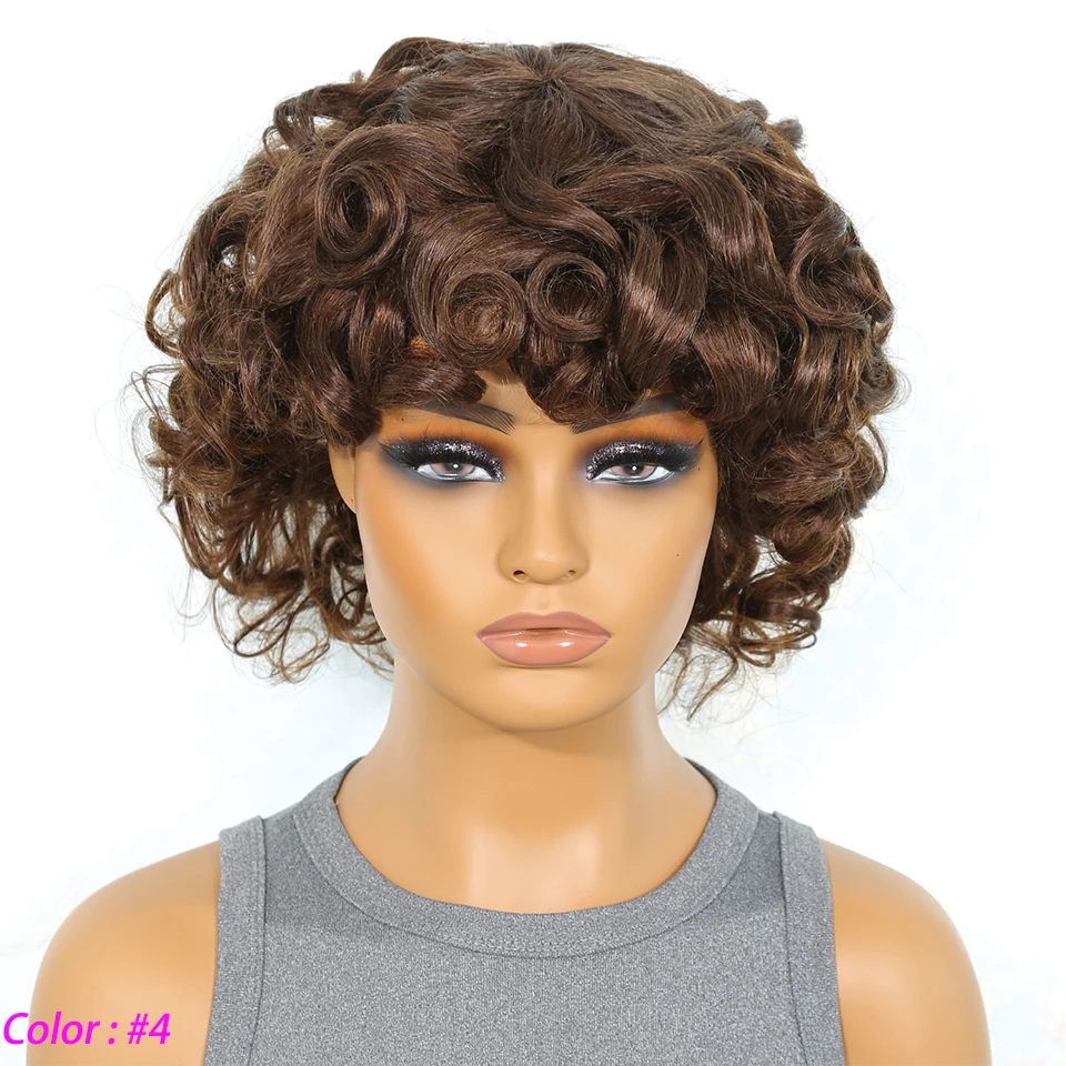 Short Pixie Bob Cut Wigs100% Human Hair Wigs #2 #4  Brazilian Colored Loo - £39.79 GBP