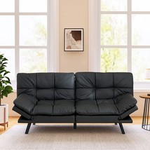 Futon Sofa Bed/Couch,Leather Memory Foam Small Splitback Sofa For Living... - $389.99
