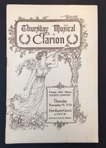 1914 Thursday Clarion Concert Program Musical Minneapolis Minnesota - £30.66 GBP