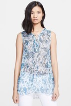 Rachel Zoe Magnolia Lace Up Silk Tunic Top Paisley Blue Floral $195, Sz ... - £35.02 GBP