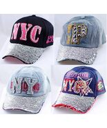 New York City NYC Rhinestone Baseball Cap Curved Snapback Adjustable Hat - $164.31 MXN