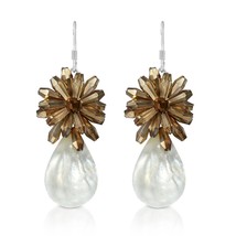 Sparkling Brown Crystal Cluster with a Teardrop Seashell Dangle Earrings - £13.28 GBP