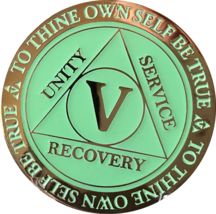 5 Year AA Medallion Reflex Green Glow In The Dark Gold Sobriety Chip Coin  - £12.46 GBP