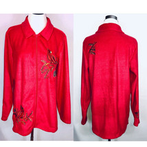 New Quacker Factory Embroidered Beaded Cardinal Zip Up Light Fleece Jacket Sz S - £15.92 GBP