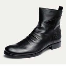 En pu leather side zipper knight embroidery boots men leather boots comfortable hot men thumb200