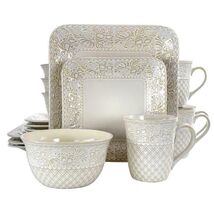 Elama Ivory Lotus 16 Piece Square Dinnerware Set - €77,84 EUR