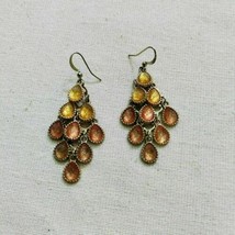 Iridescent Orange Yellow Chandelier Dangle Drop Earrings Teardrop Acrylic Stones - £10.32 GBP