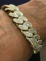 11.00CT Round Princess Simulated Diamond  Cuban Bracelet925 Silver Gold Plated - £250.05 GBP