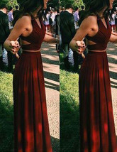 Sexy Two Piece Burgundy Long Prom Dresses - £79.07 GBP