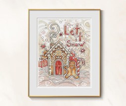 Gingerbread House cross stitch Christmas pattern pdf - Winter embroidery elf  - £6.38 GBP