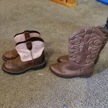NICE LOT of 2 Girls Justin gypsy Cat Jack Cowboy Boots Pink Brown Light up 2 - 3 - £27.24 GBP