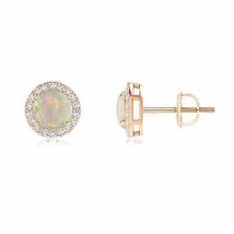 Natural Opal Earrings with Diamond Halo in 14K Gold (Grade-AAAA, 5MM) - £697.11 GBP