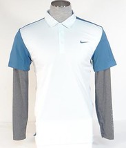 Nike Golf Sport Dri Fit Slim Fit Blue Layered Sleeve Polo Shirt Men&#39;s NWT - £67.93 GBP