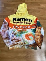 Ramen Noodle Hoodie  Large Yellow Soup Chicken All Over Food Novelty Hoodie - £14.07 GBP