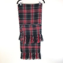 Steve Madden Blanket Scarf Fringe Fuzzy Soft Plaid Black Red 28.5x84 - £7.66 GBP