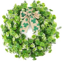 Durable 18-Inch Green Shamrock Wreath with Bow - Ideal for St. Patrick's... - $74.20
