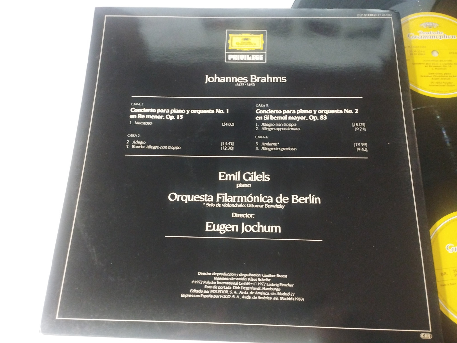 Brahms 2 Concertos Para Piano Gilels Jochum 1972 - 2 X LP 12" Vinyl VG/VG Item image 5