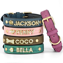 Custom Leather Dog Collar Personalized Dogs Name Collars Bling Rhineston... - £25.28 GBP+