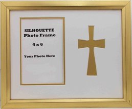 Wall Mount Religious Childrens Gold Wood Photo Frame 8x10 with Gold Cross Holds  - £20.00 GBP
