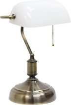Retro Table Lamp Vintage Desk Glass Reading Office Antique Nickel White Bankers - £50.31 GBP