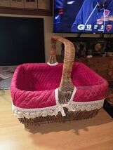 Holiday Heavy Wicker Basket with Removable Reversible Red Fabric Liner H... - $15.95