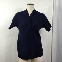 GAP Cardigan Sweater Women S Dark Blue Horizontal Ribbed Short Sleeve Op... - £12.65 GBP