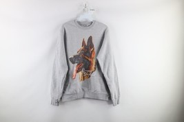 Vintage Mens Small Distressed German Shepherd Dog Spell Out Sweatshirt Gray - £37.53 GBP