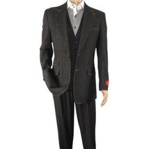Men Denim Suit Royal Diamond 3 Piece vested Wide Leg Pleated Pants Den2 black image 2