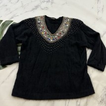 Classiques Womens Vintage 90s Angora Sweater Size XL Black Gold Beaded M... - $36.62