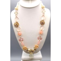 Coquette Romance Beaded Necklace, Pink and Faux Pearls with Roses and Sparkle - $50.31