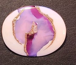 VTG Norweigan Gold Enamel Brooch Pearl Gunvor Pedersen 1.75&quot; Beautiful W... - £77.30 GBP