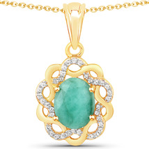 Genuine Emerald and White Topaz .925 Sterling Silver Pendant - £119.47 GBP