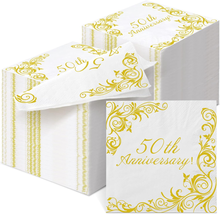 50Th Wedding Anniversary Gold Paper Cocktail Napkins 120 Pcs 3 Ply Folded 4.5 X - £20.43 GBP