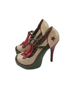 Pleaser Bordello TEEZE-43 Cream Red Green Platform Military Bugle Boy Pa... - $49.48