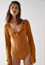 NWT Free People Large Sloane Bodysuit Amber Long Sleeve Snap Front Shirt Top S - £27.68 GBP
