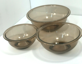 PYREX Amber Brown Glass Nesting Mixing Bowls 322 323 325 Set of 3 Vintage - £21.66 GBP