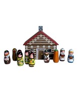 Child’s Wooden Thanksgiving Cabin Storage Box Hand Painted Folk Art Pilg... - $443.63 MXN