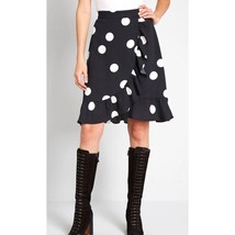 ModCloth Black White It&#39;s a Wrap Polka Dot Ruffled A-Line Skirt Size 2 NWT - £31.10 GBP