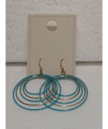 Teal and Gold Tone Dangle Earrings - $4.95