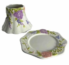 Yankee Candle Ceramic Lg Shade Topper &amp; Under Plate Hydrangea Floral But... - $19.99